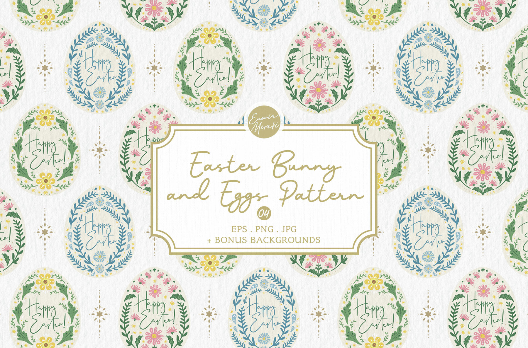 Easter Bunny Eggs Pattern 3 Folk art 1