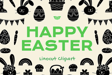 Happy Easter Linocut Clipart Bundle