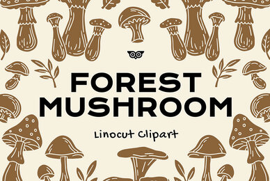 Forest Mushroom Linocut Clipart