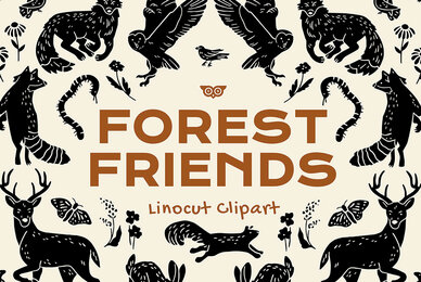 Forest Friends Linocut Clipart