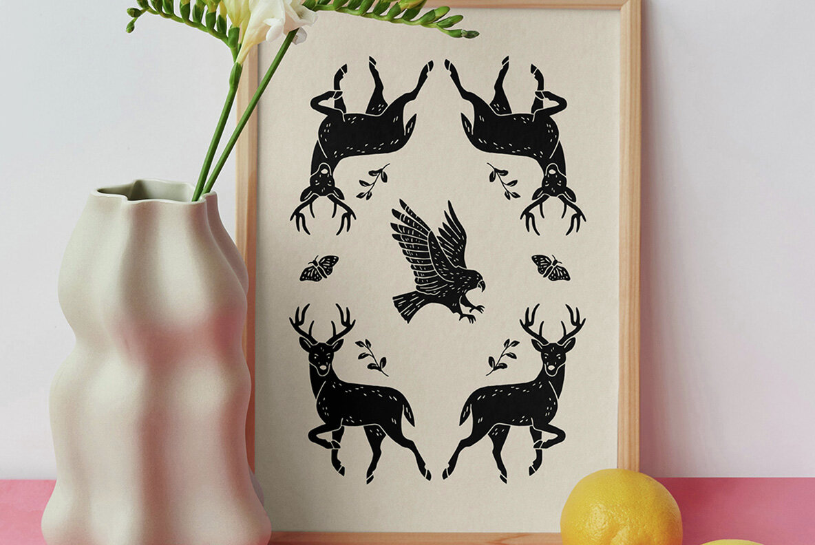 Forest Friends Linocut Clipart 4