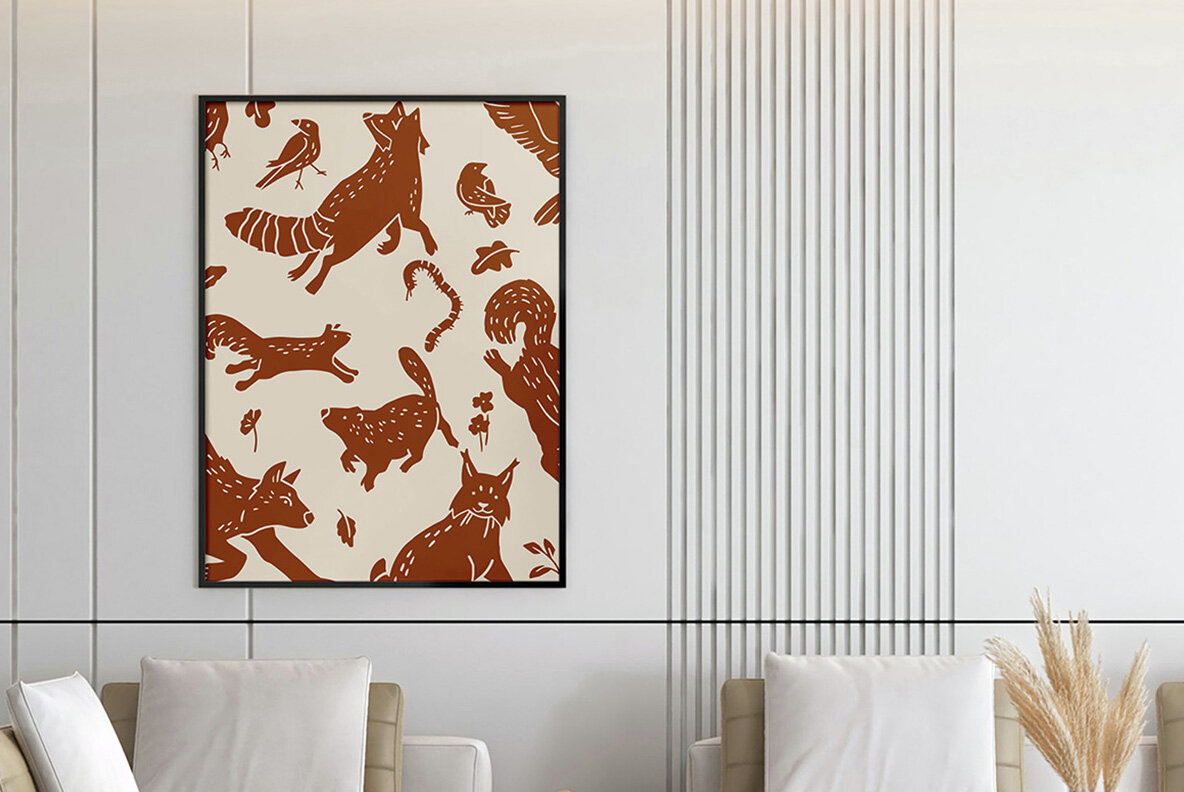 Forest Friends Linocut Clipart 5