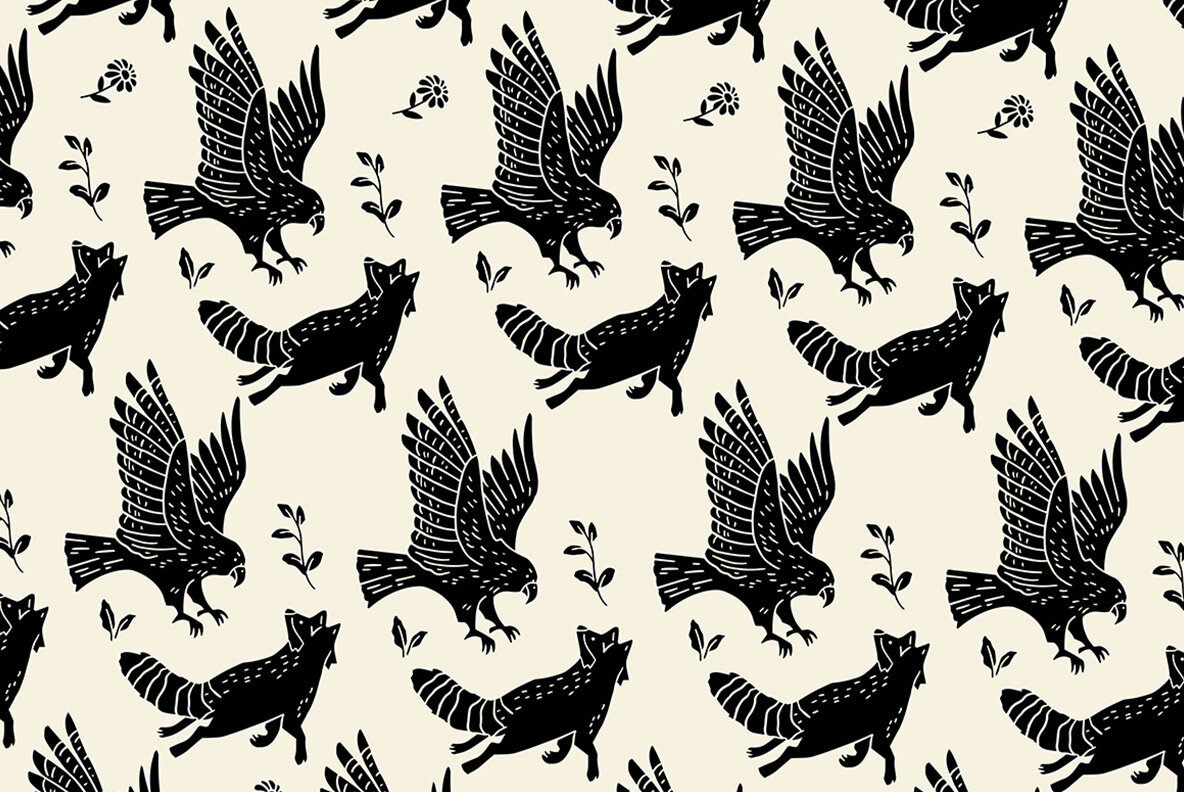 Forest Friends Linocut Clipart 7