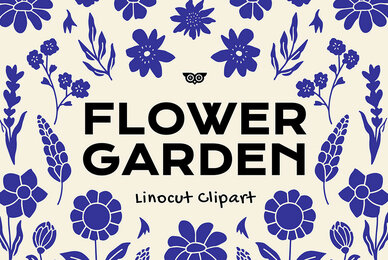 Flower Garden Linocut Clipart