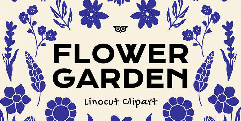 Flower Garden Linocut Clipart