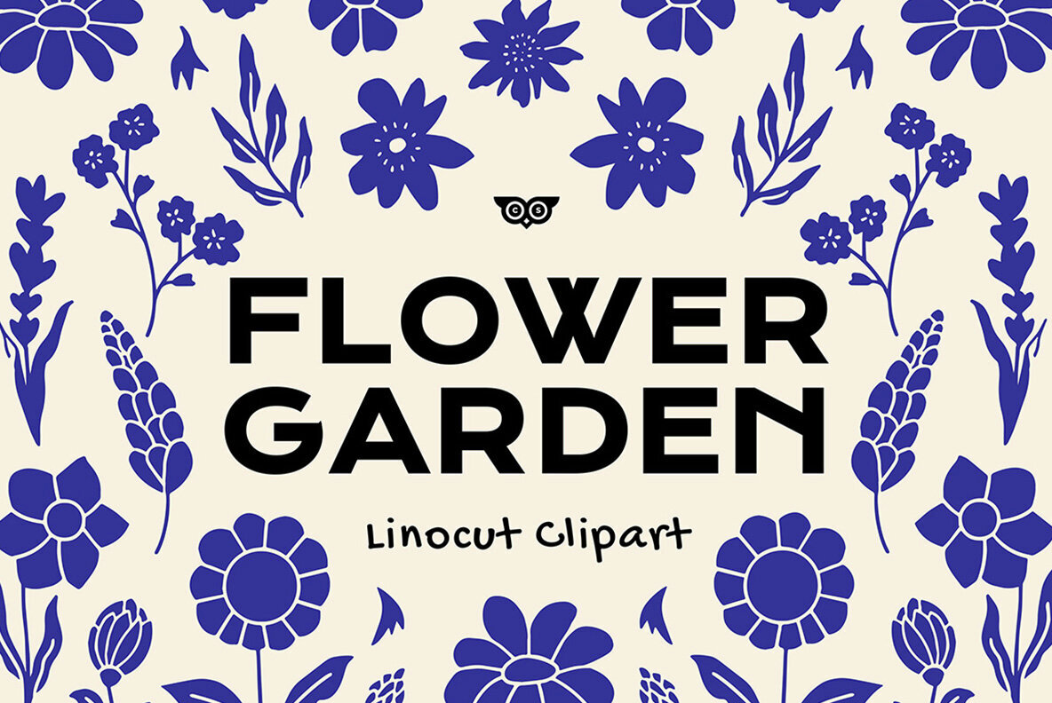 Flower Garden Linocut Clipart 1