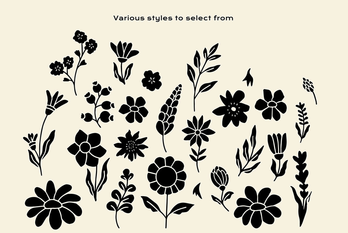 Flower Garden Linocut Clipart 3