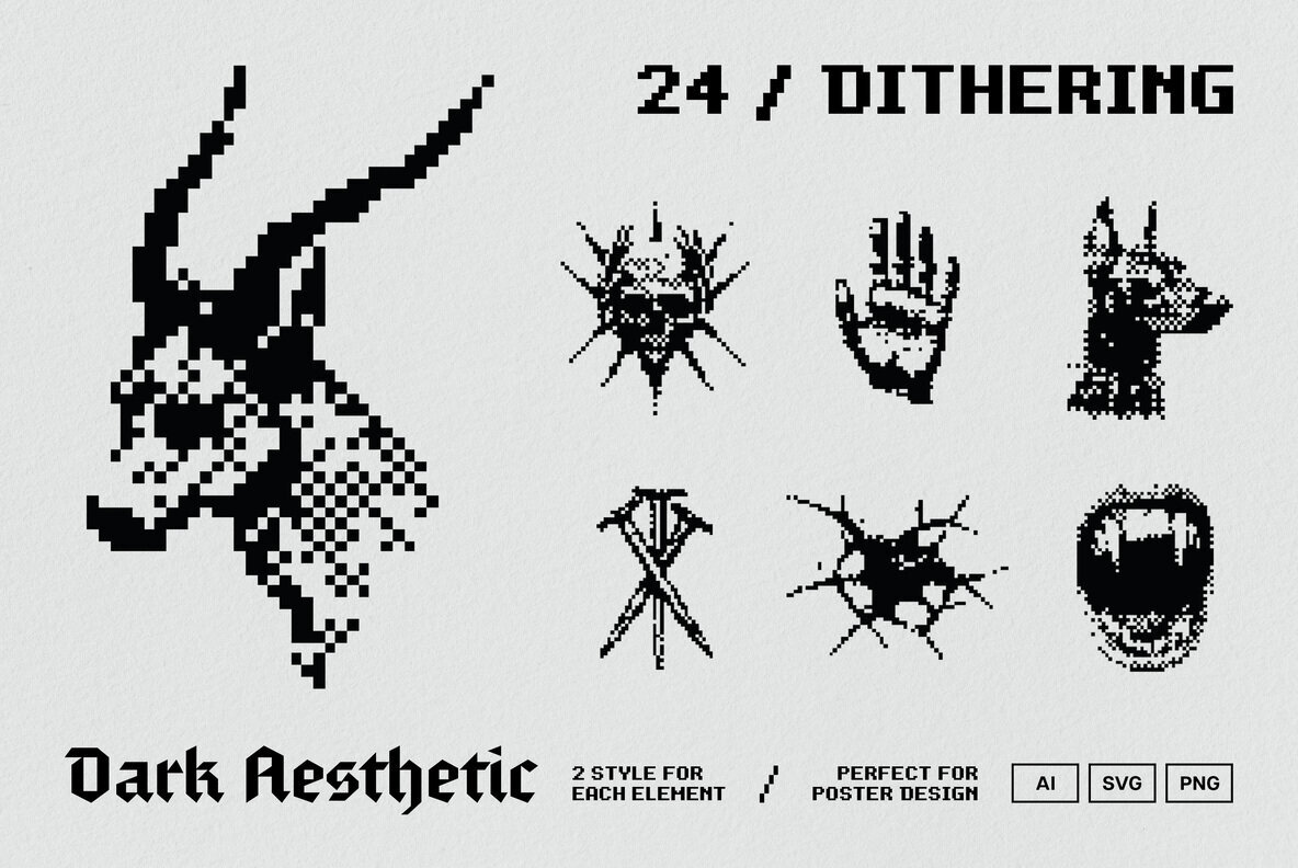 Dark Aesthetic Dithering Graphic Pack 1