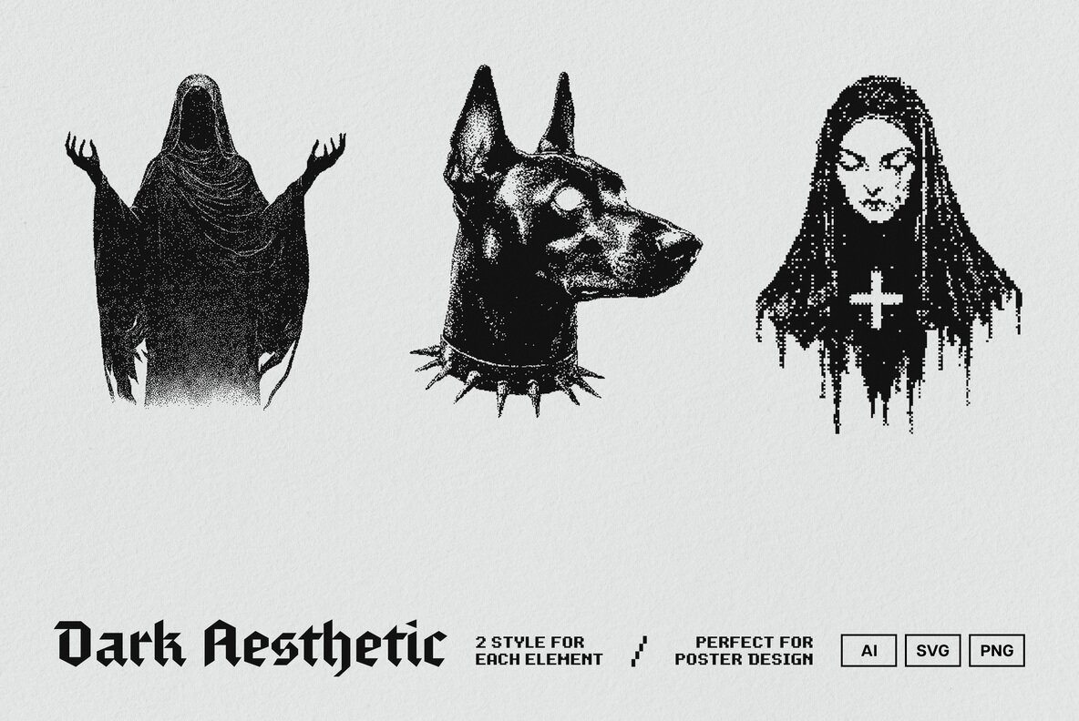 Dark Aesthetic Dithering Graphic Pack 6