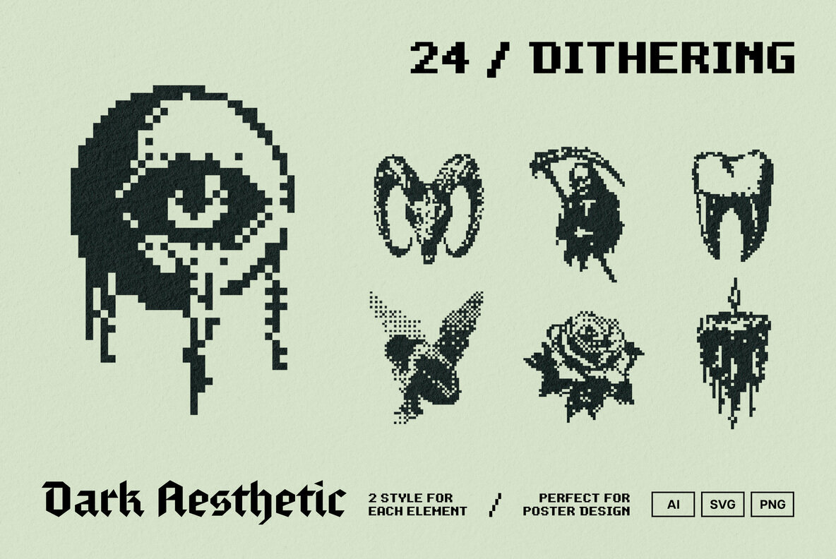 Dark Aesthetic Dithering Graphic Pack 1