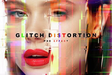 Glitch Distortion Image Effect Mockup