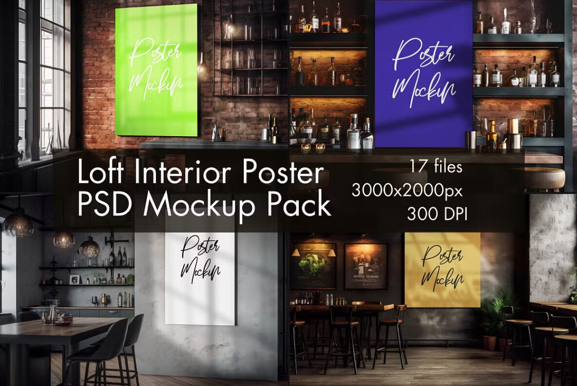 Loft Interior Poster Mockup Pack 1
