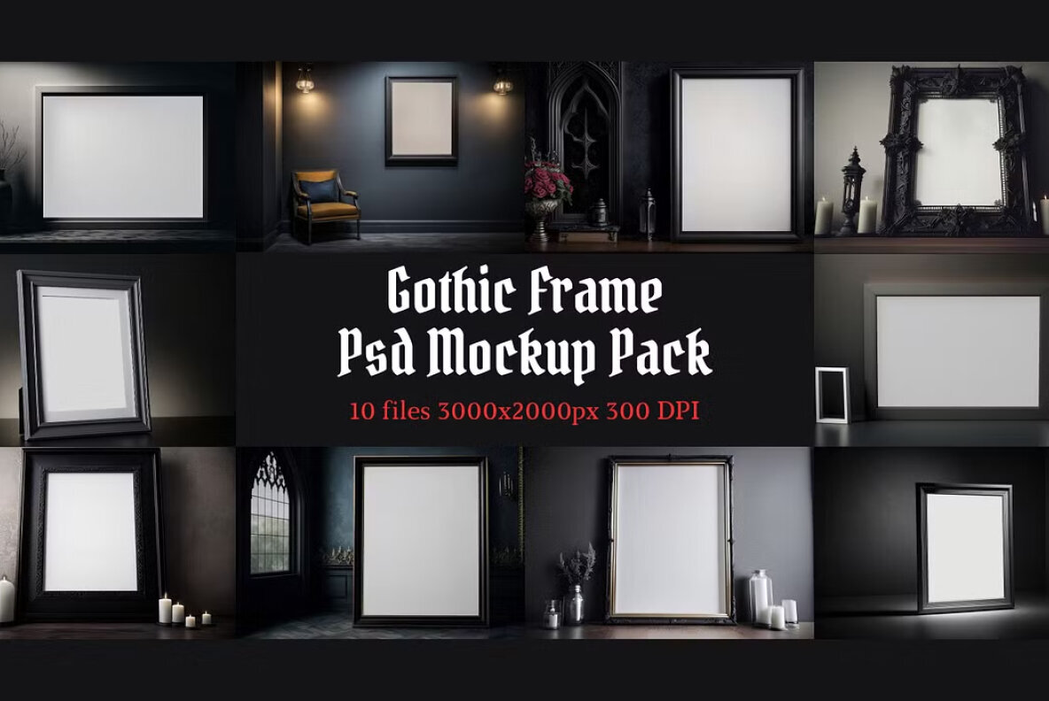 Gothic Frame Psd Mockup Pack 1