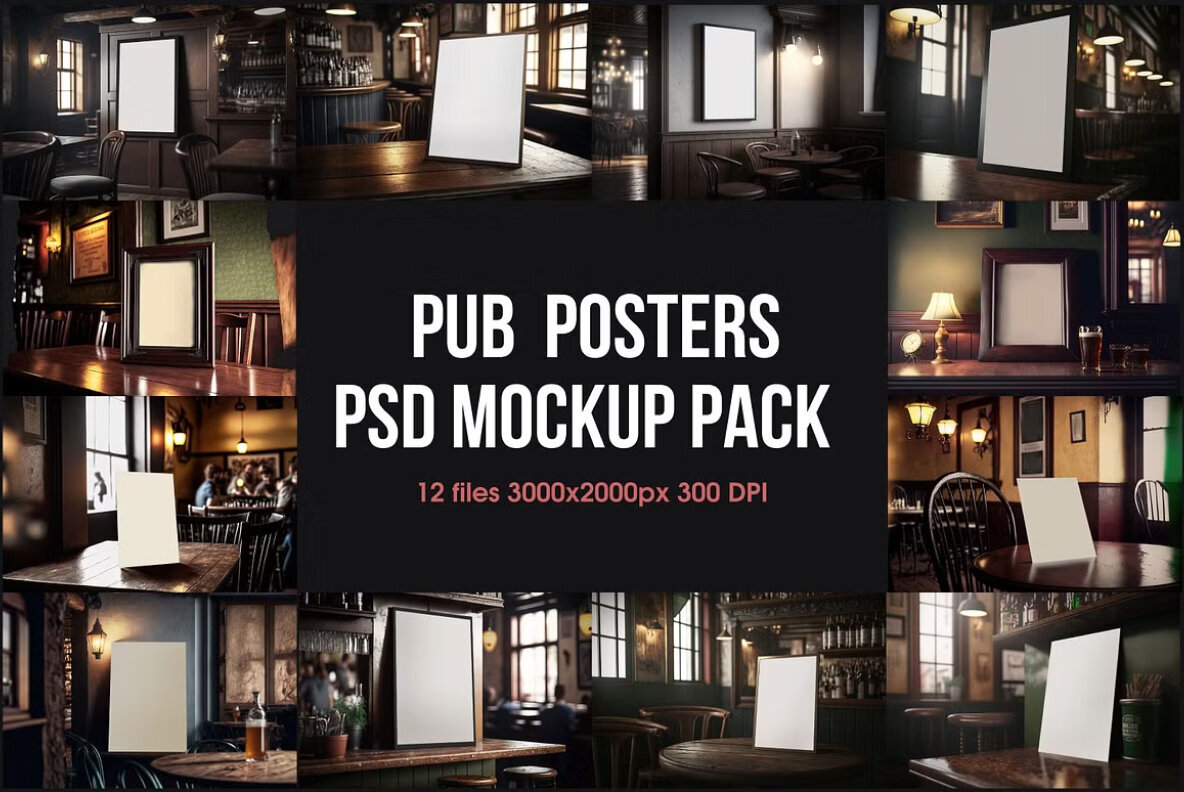 Pub Posters PSD Mockup Pack 1