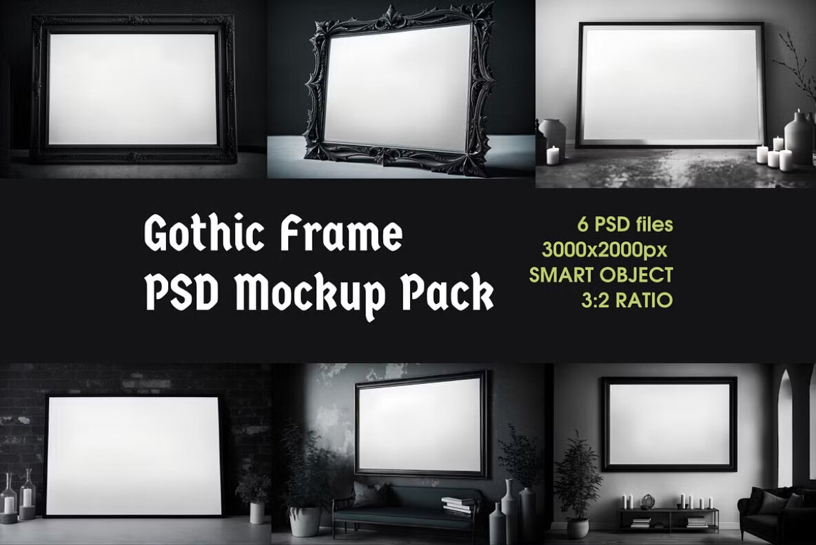 Black Gothic Frames PSD Mockups 1