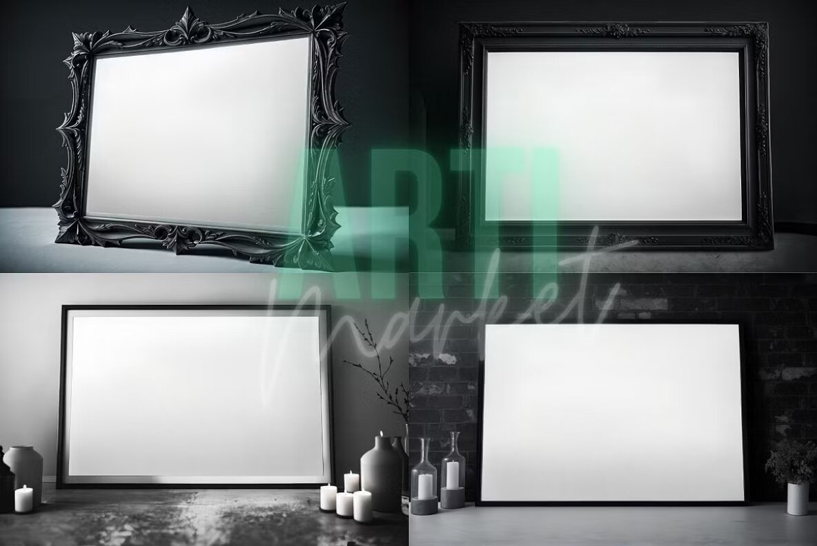 Black Gothic Frames PSD Mockups 4