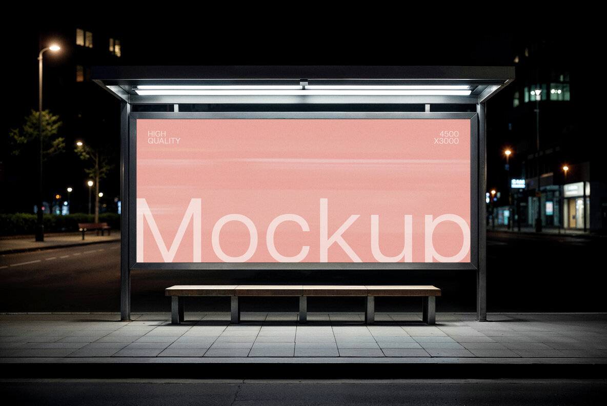 Bus Stop Billboard Mockup 3