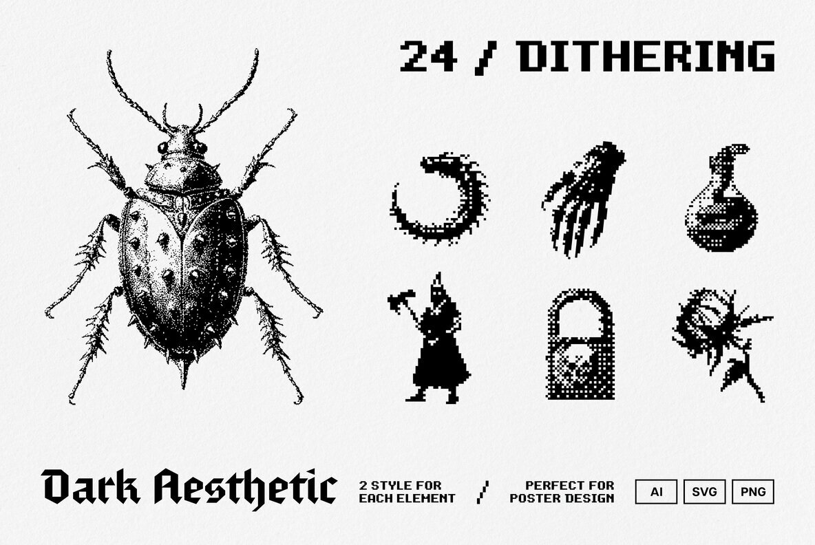 Dark Aesthetic Dithering Graphic Pack 1