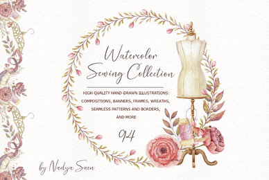 Watercolor Sewing Clipart