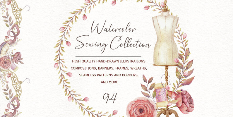 Watercolor Sewing Clipart