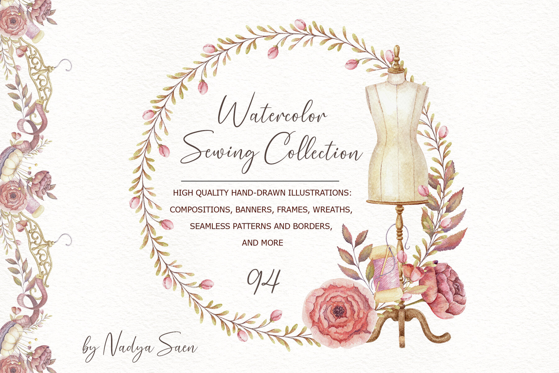 Watercolor Sewing Clipart 1