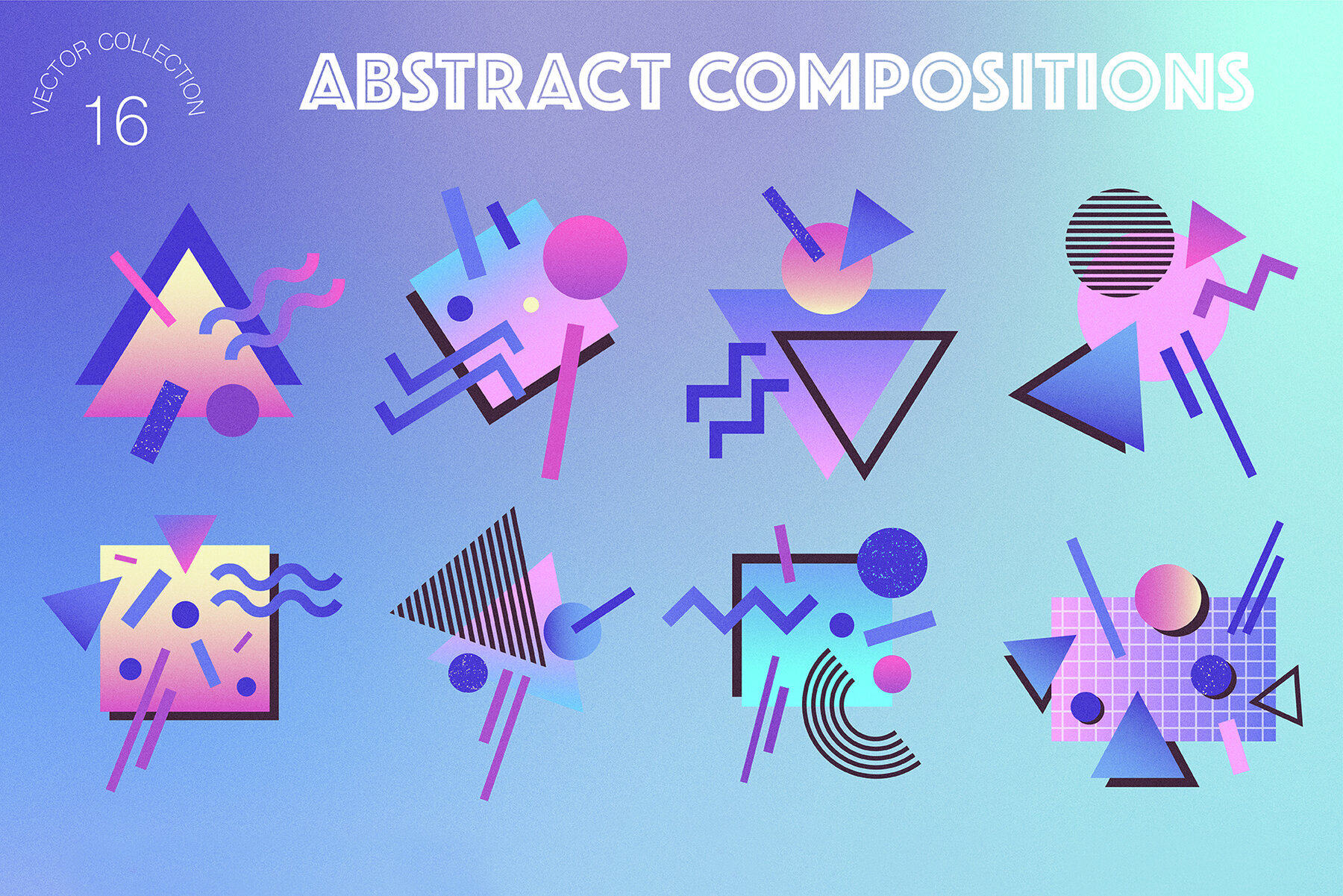 80s Retro Geometry Shapes and Gradients 3