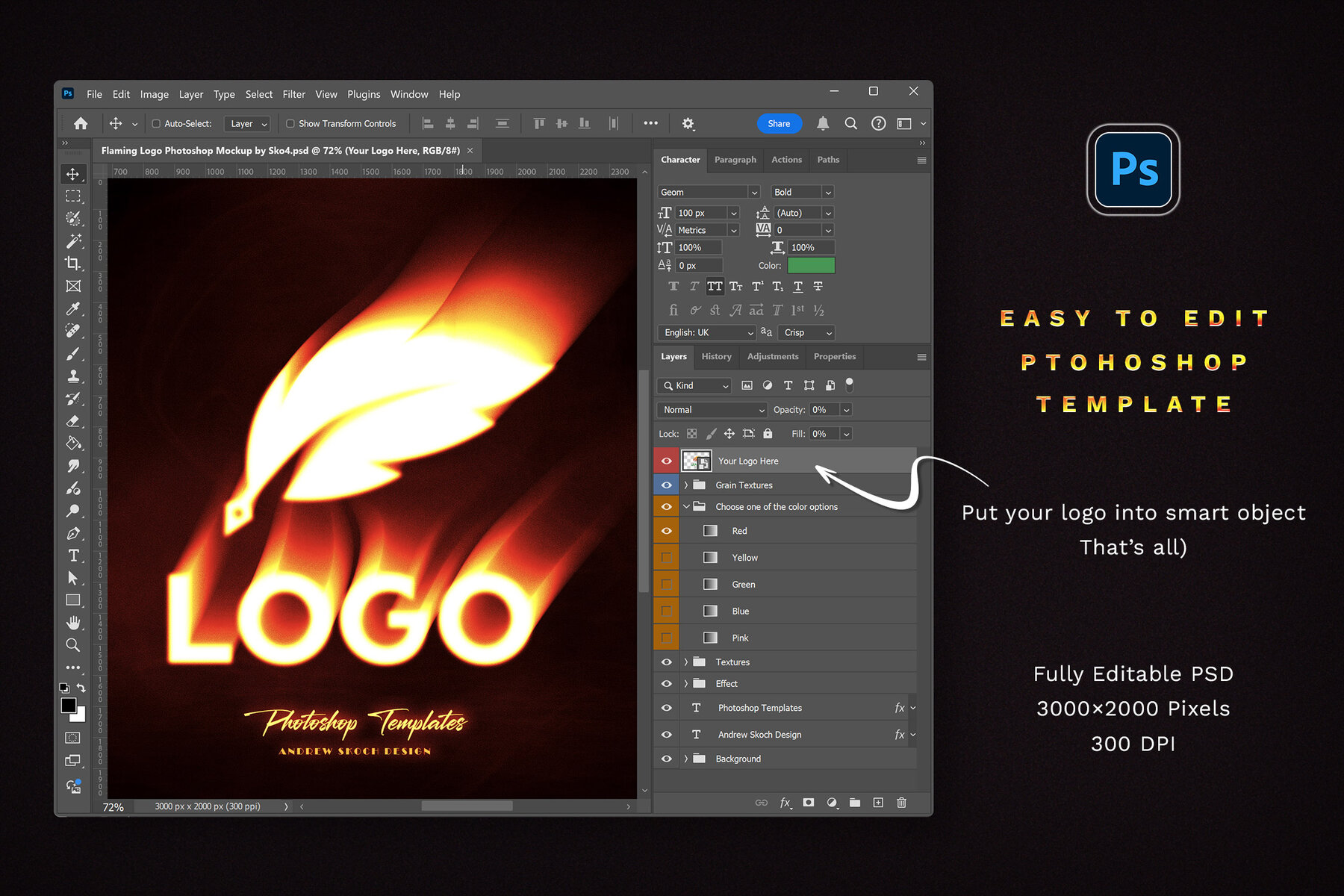 Flaming Logo Photoshop Mockup 7