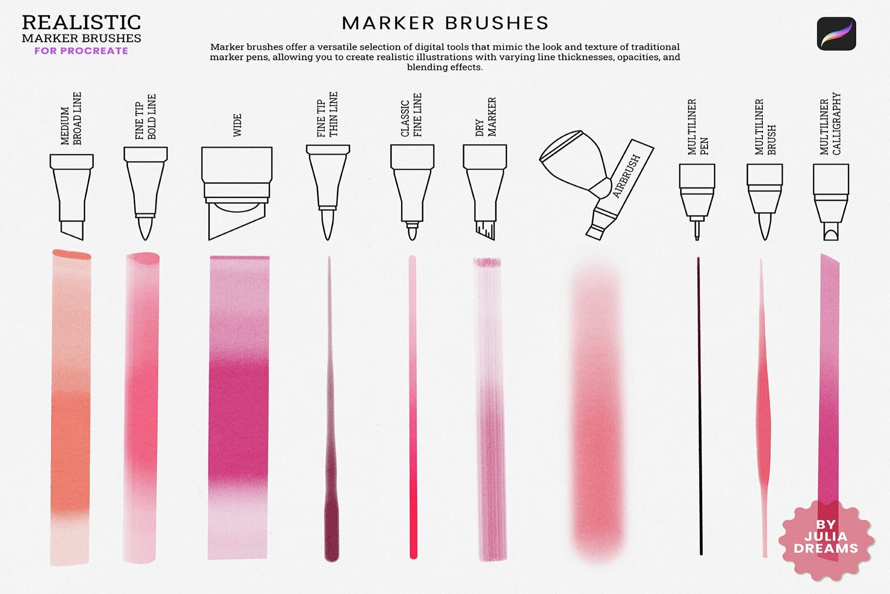Realistic Marker Brushes Procreate 3
