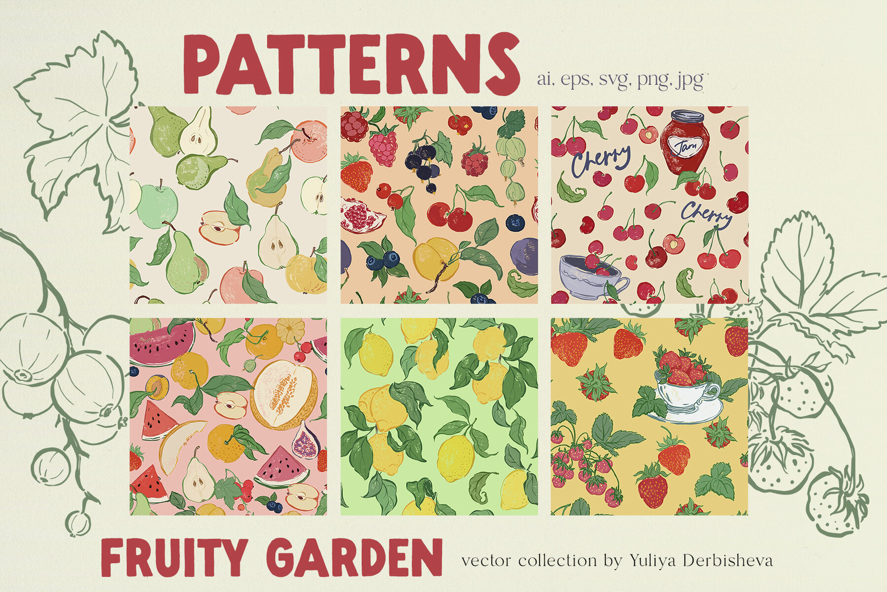 Fruity garden a hand drawn vector fruits and berries 5