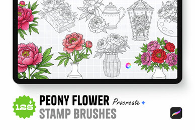 Peony Pack Procreate Stamp Brushes