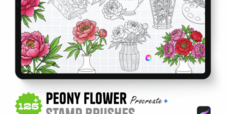 Peony Pack Procreate Stamp Brushes