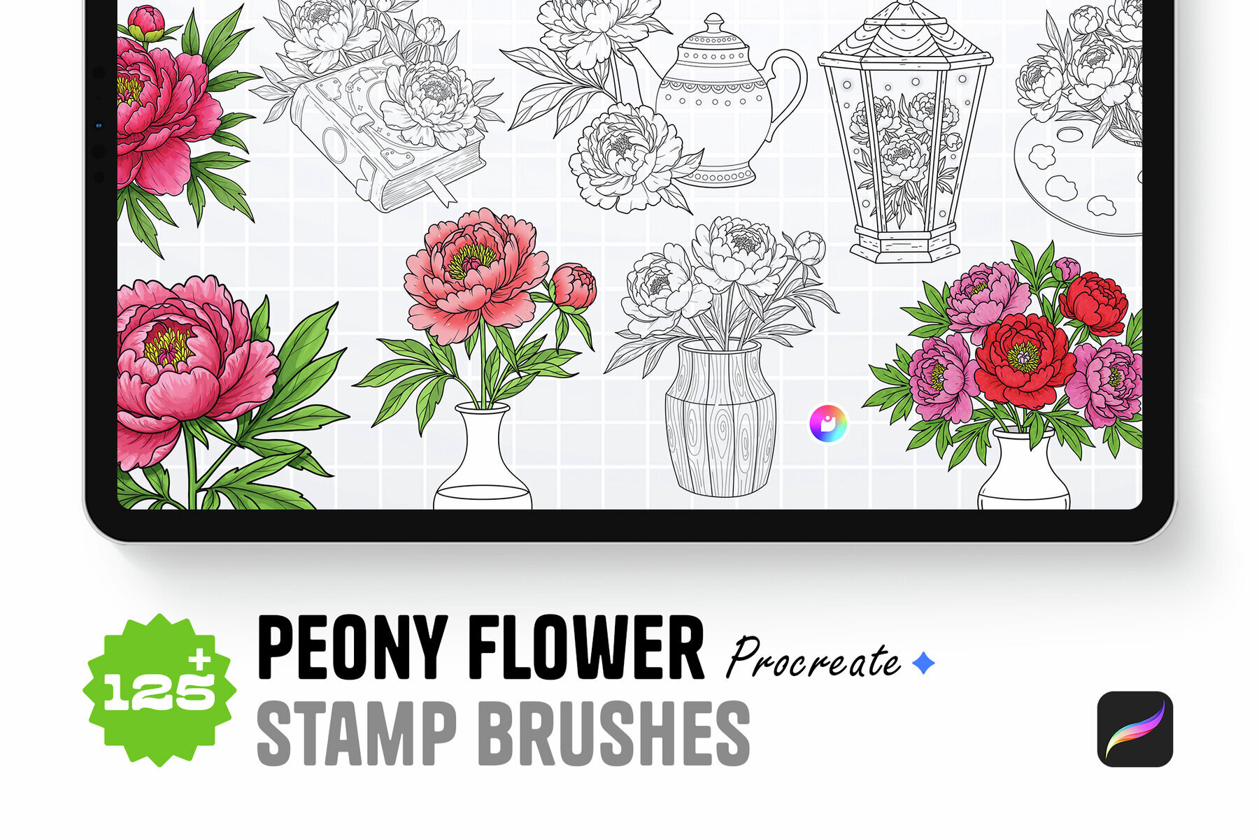 Peony Pack Procreate Stamp Brushes 1
