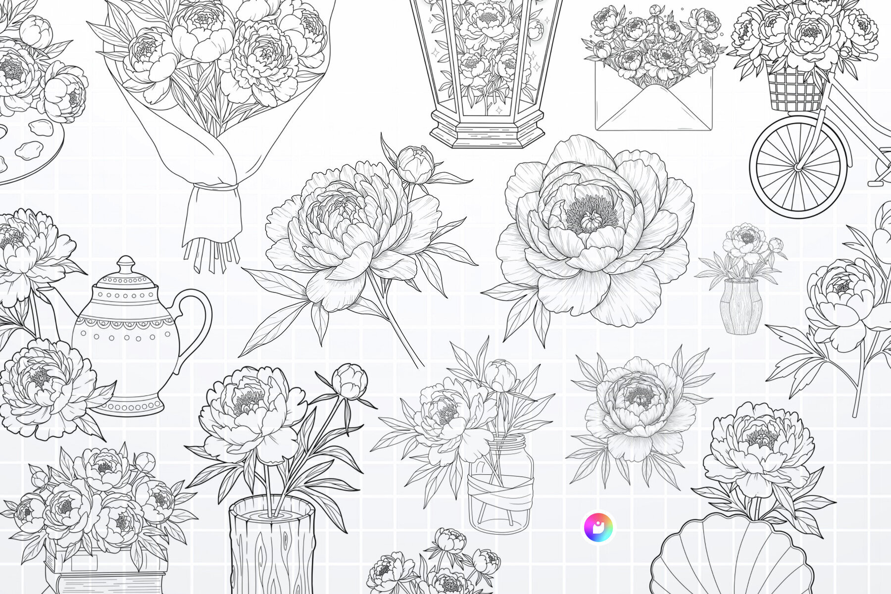 Peony Pack Procreate Stamp Brushes 3