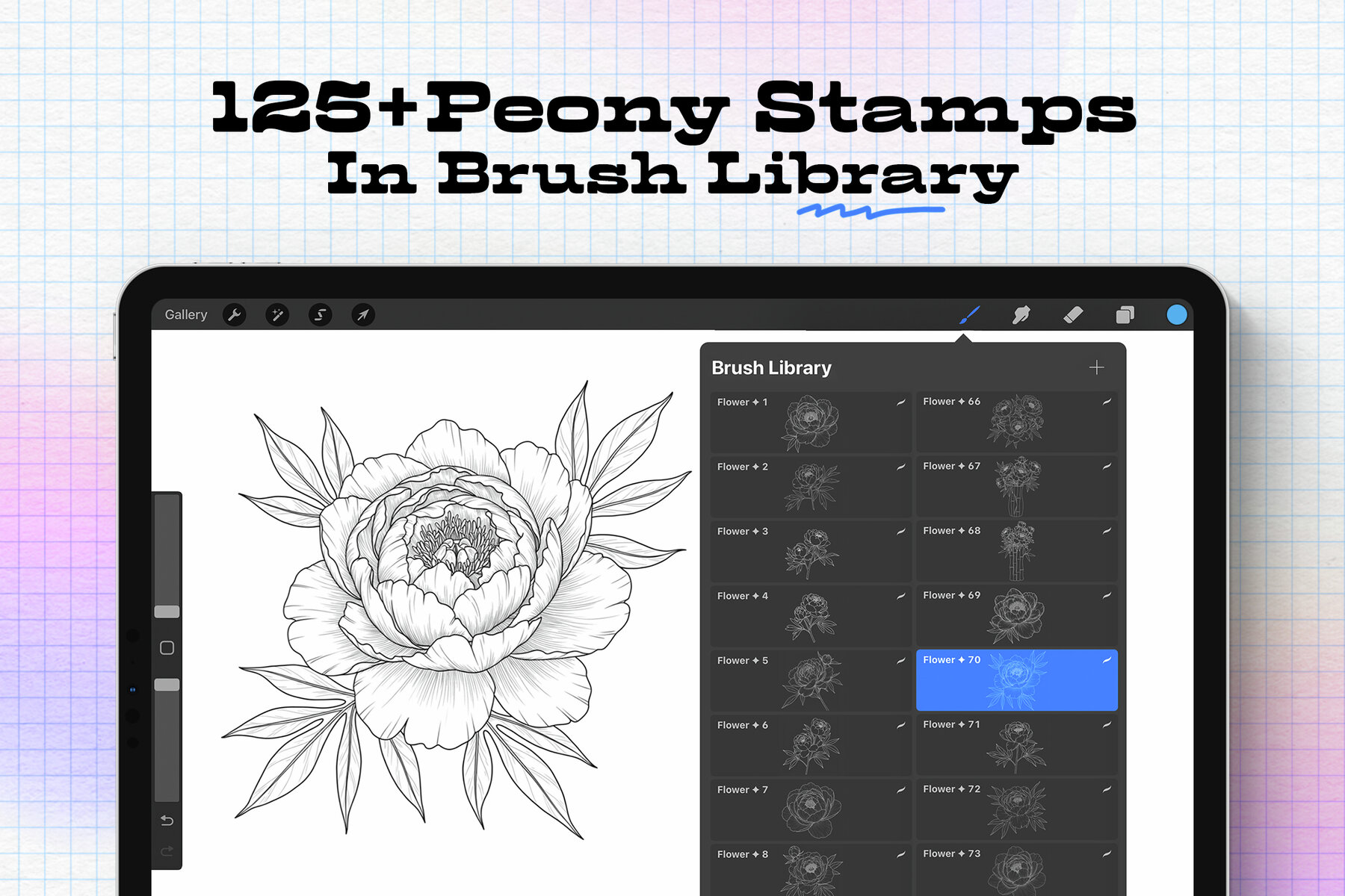 Peony Pack Procreate Stamp Brushes 4
