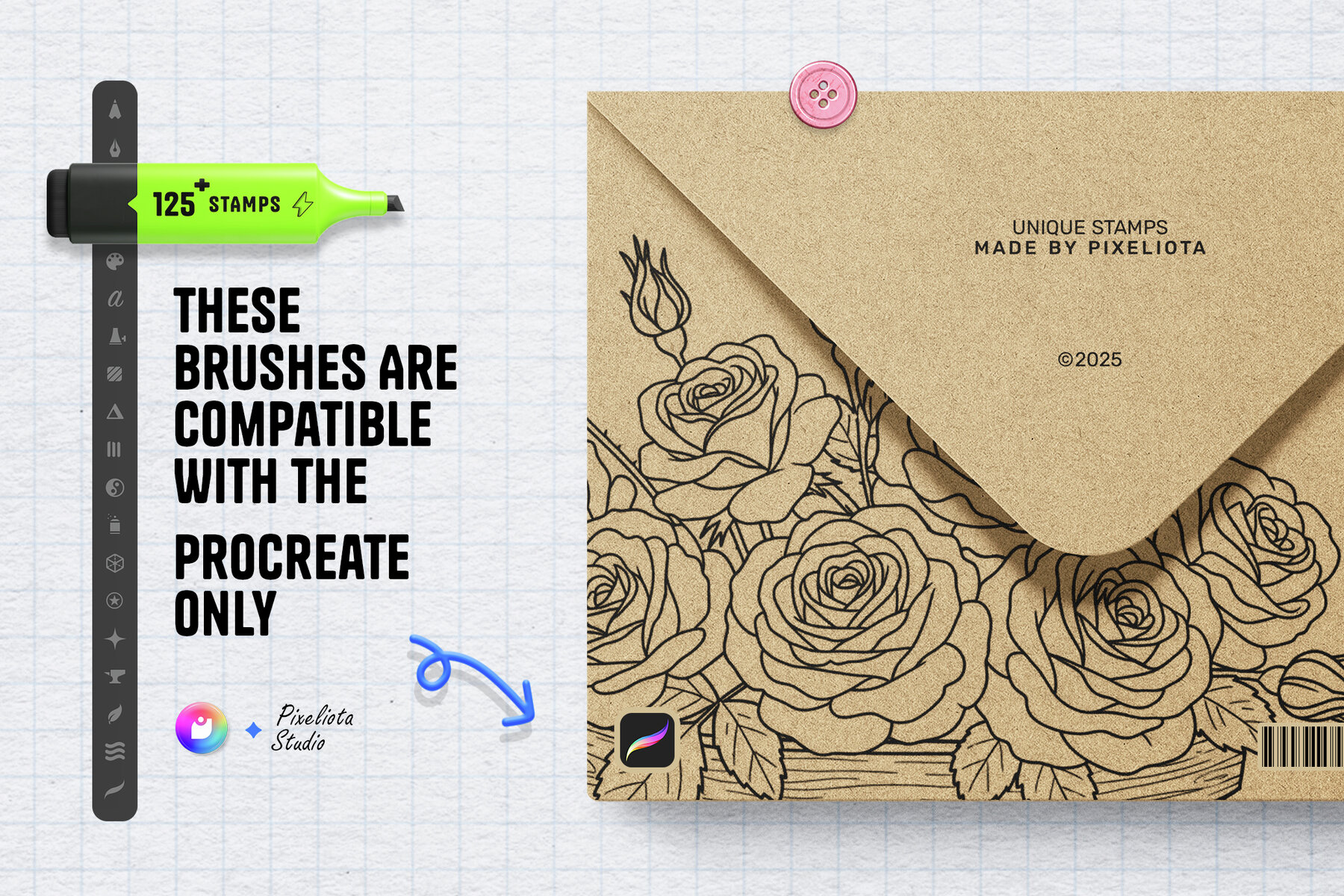 Peony Pack Procreate Stamp Brushes 6