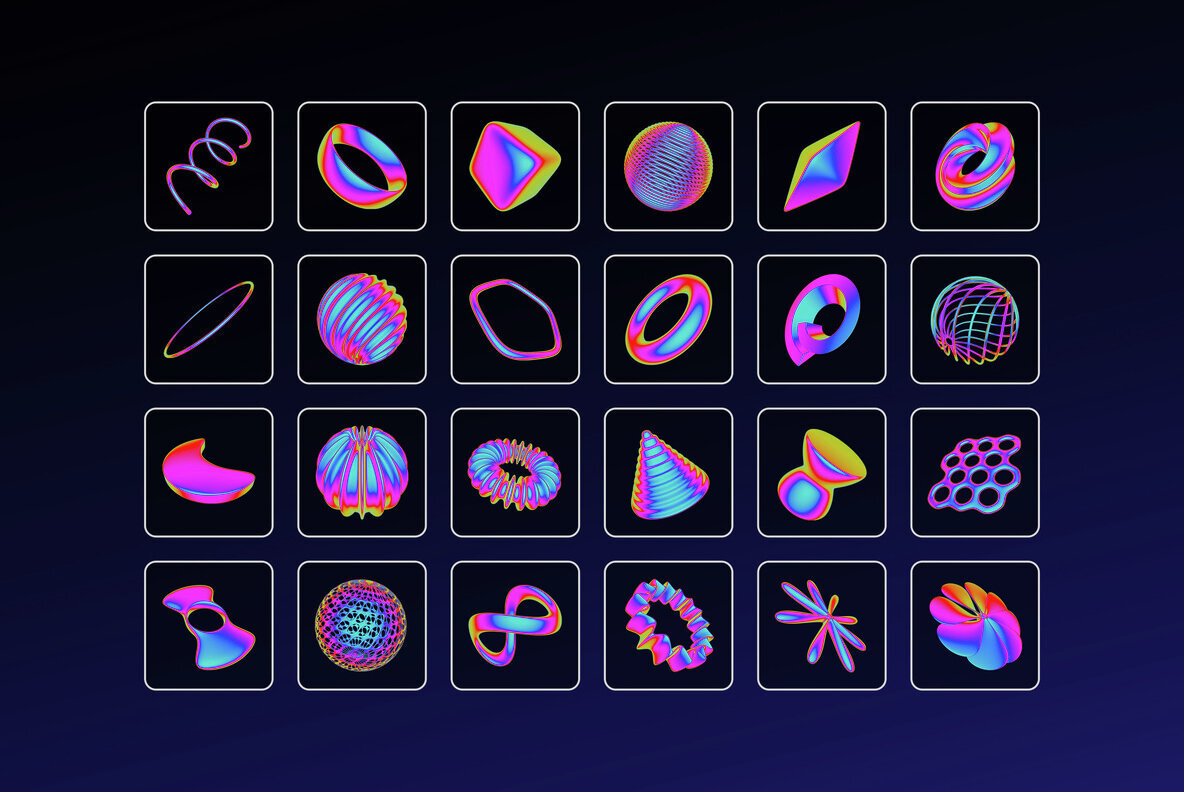 Iridescent Abstract 3D Objects 3