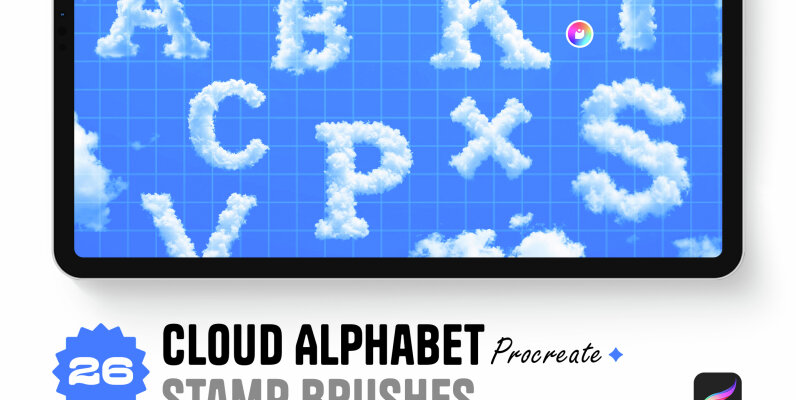 Cloud Alphabet Procreate Stamp Brushes