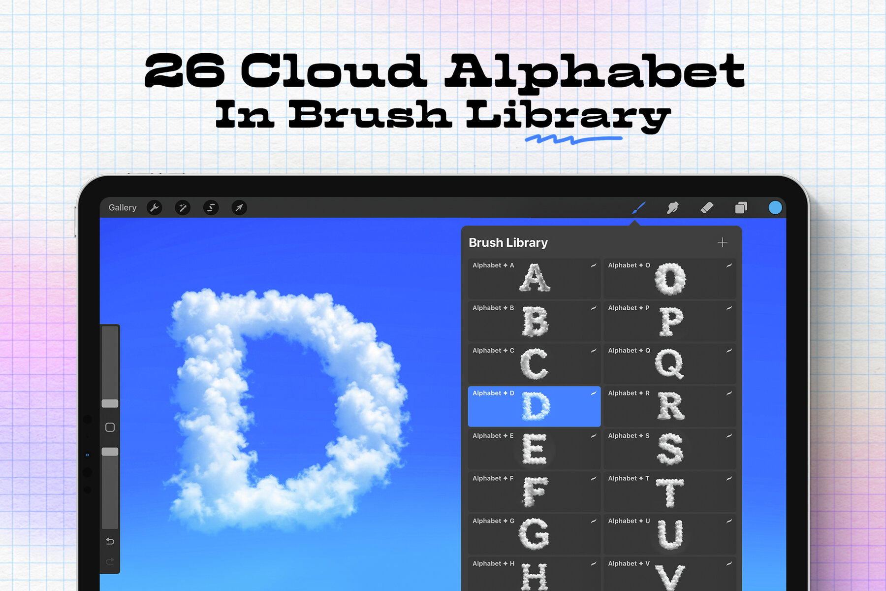 Cloud Alphabet Procreate Stamp Brushes 4