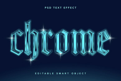 Blue Chrome Text Effect Mockup