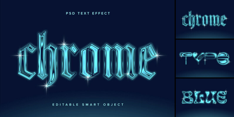 Blue Chrome Text Effect Mockup