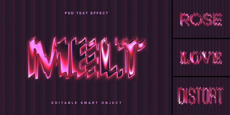 Distorted Pink Chrome Text Effect Mockup