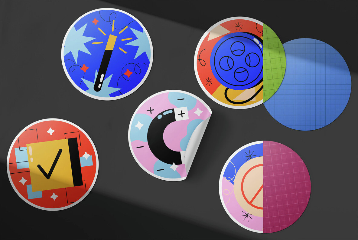 Vinyl Stickers Mockups Pack 7