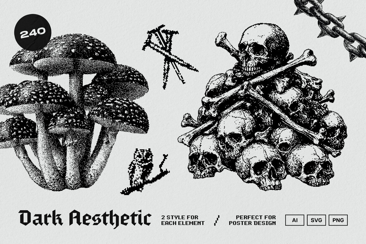 Dark Aesthetic Dithering Graphic Bundle 1
