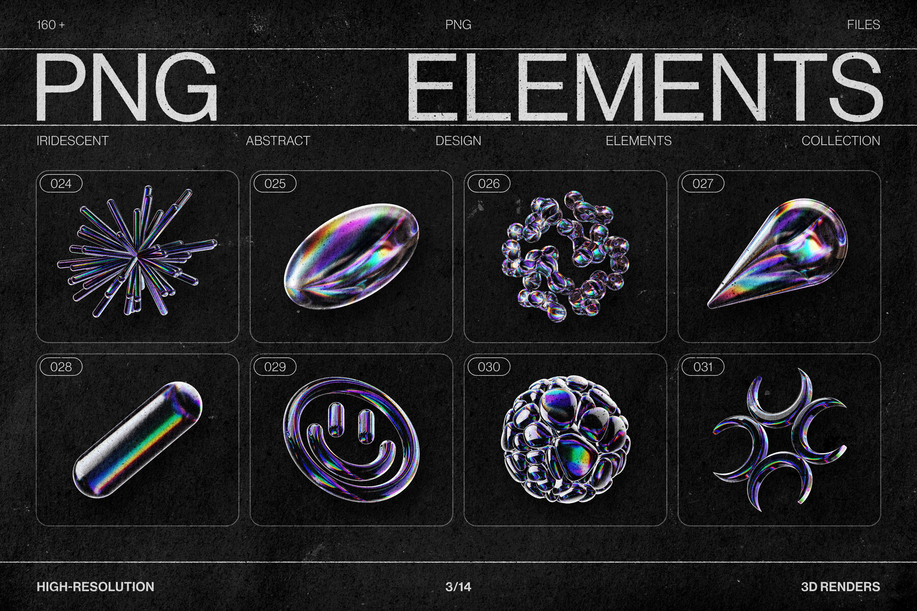 Chromatic Glass Shapes 162 Iridescent 3D Elements 6