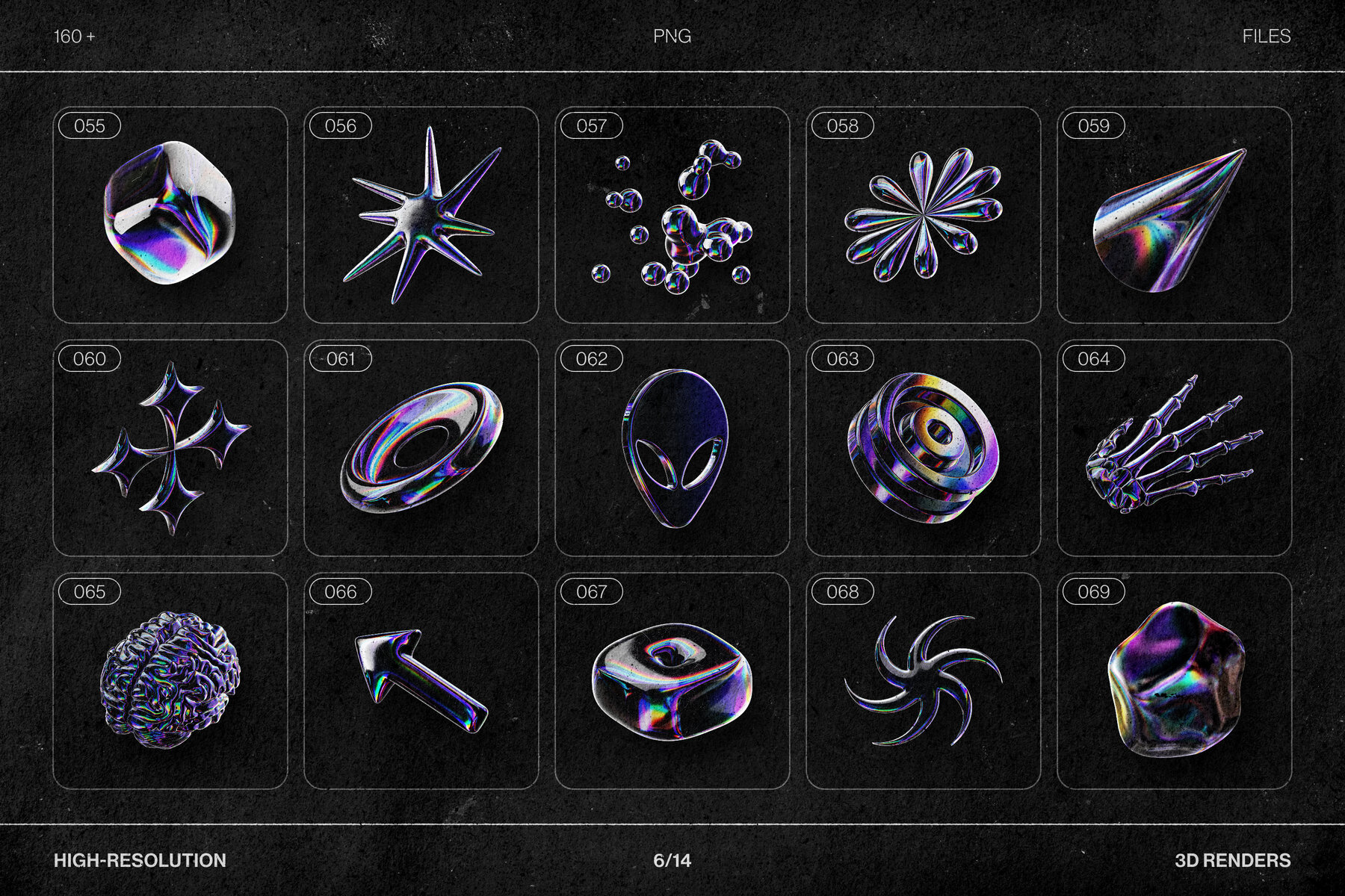 Chromatic Glass Shapes 162 Iridescent 3D Elements 11