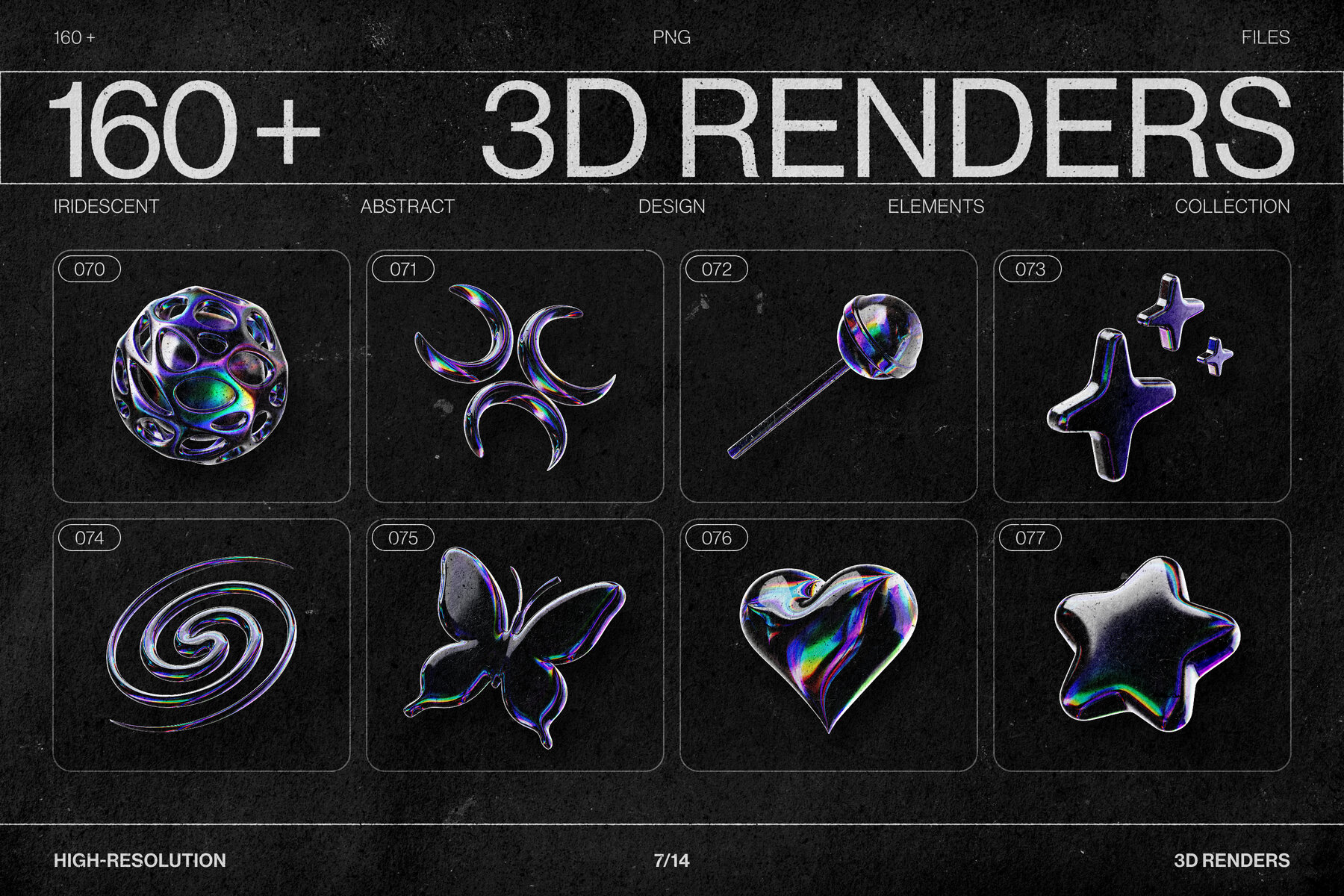 Chromatic Glass Shapes 162 Iridescent 3D Elements 16