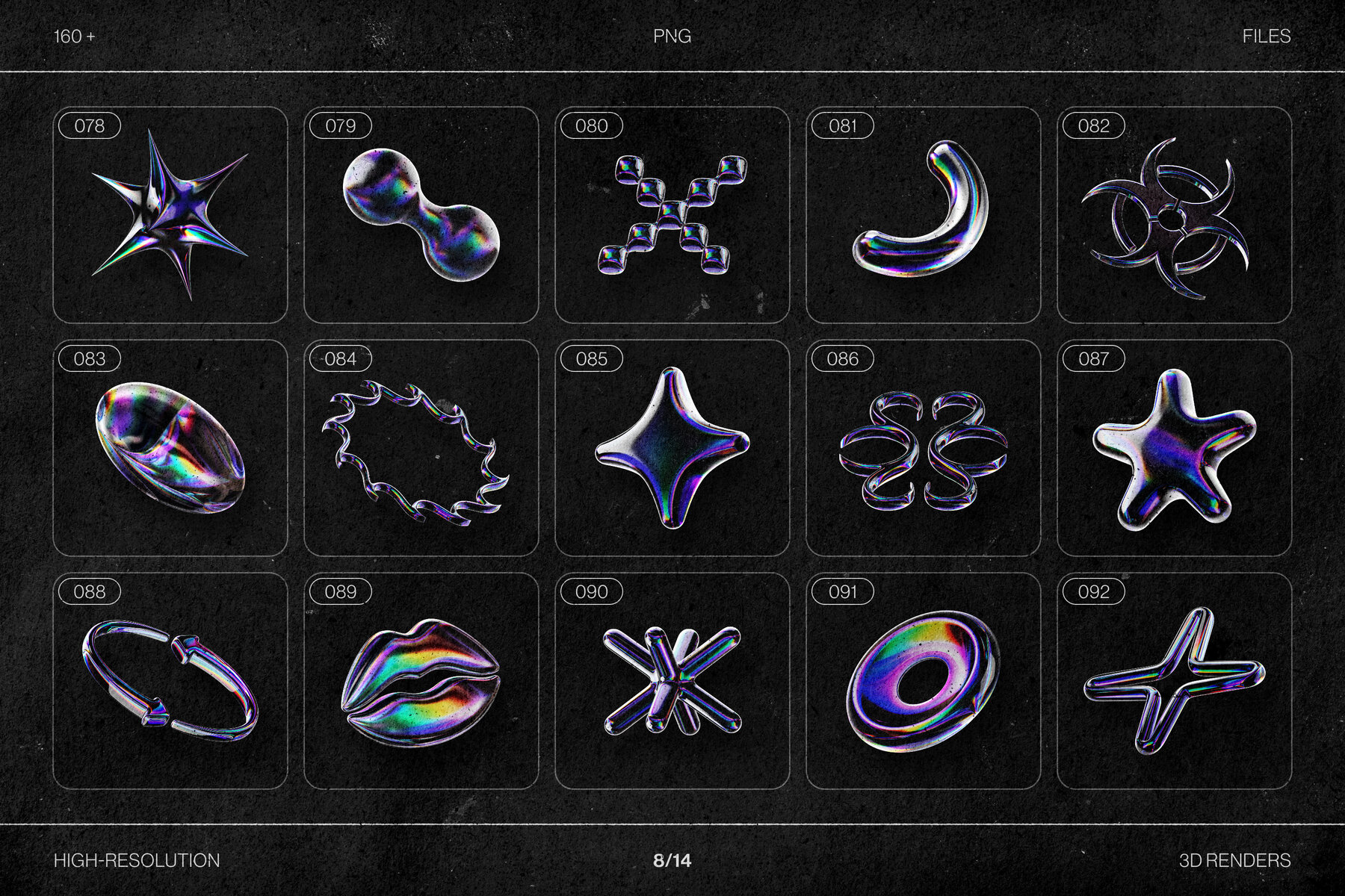 Chromatic Glass Shapes 162 Iridescent 3D Elements 17