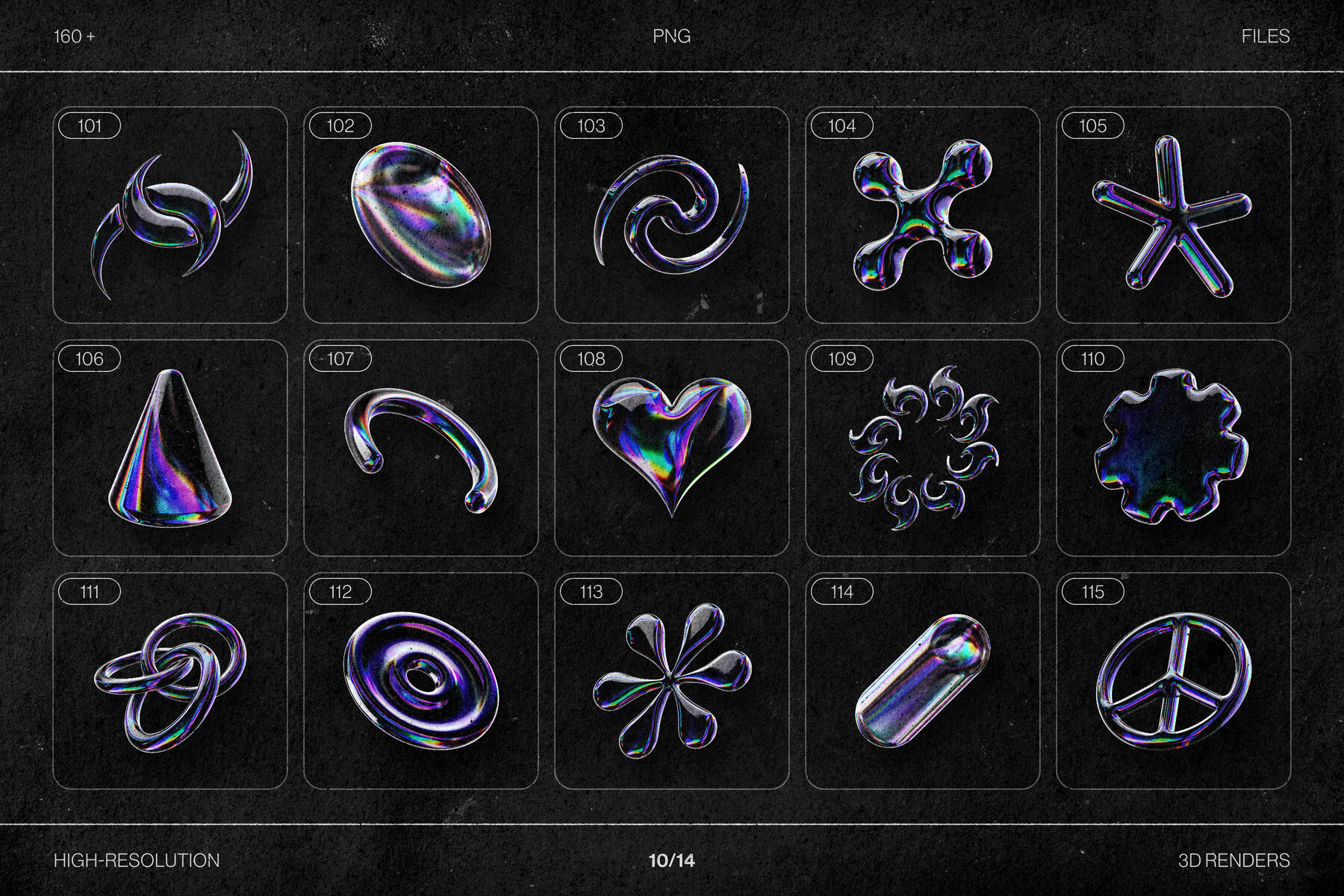 Chromatic Glass Shapes 162 Iridescent 3D Elements 21