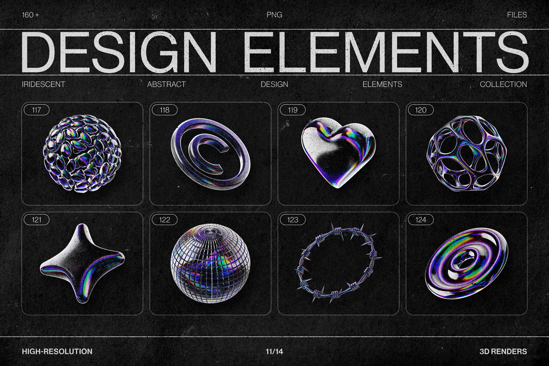 Chromatic Glass Shapes 162 Iridescent 3D Elements 24