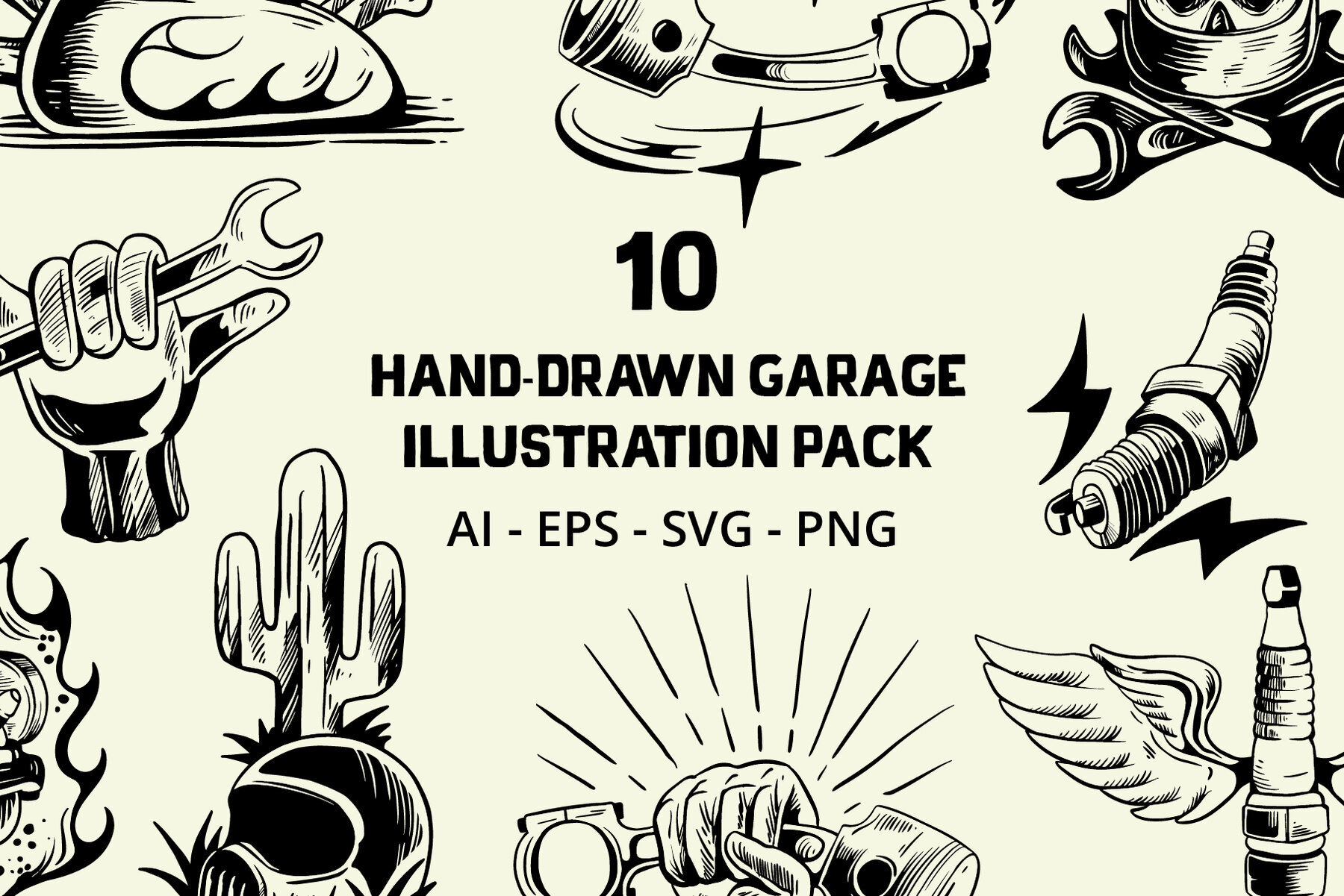 Hand Drawn Garage Illustration Pack 1